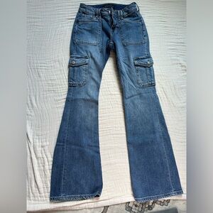 Mid Rise Cargo Flare Denim